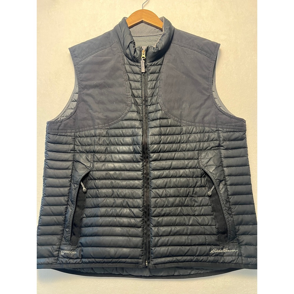 Eddie Bauer Large Puffer Vest Gorpcore Black StormDown 700 Quilted Insulated